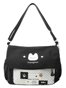 Cute contrast color canvas messenger bag for school girls cross body shoulder bag daily use.