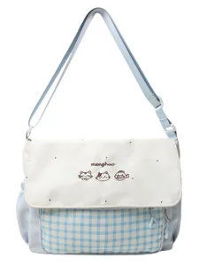 Bolsa de mensajero a cuadros azul claro bonita para estudiantes, bolso cruzado elegante.