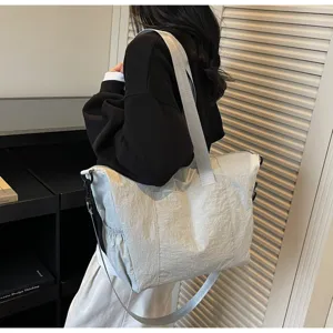 Casual minimalist large capacity women tote bag, stylish crinkle shoulder crossbody bag.