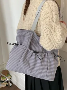 Koreanische Minimalistische Karierte Plissierte Tragetasche Mit Kordelzug Große Kapazität Nylon Umhängetasche Für Frauen Studenten