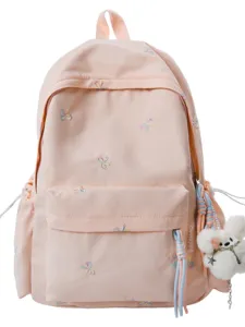 Mochila rosa bonita para estudiantes con bordado de lazo y gran capacidad vista principal