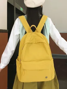 Sac à Dos Scolaire en Nylon Couleur Unie Style Preppy Grande Capacité Cartable Respirant pour Étudiants Voyage en Plein Air Sac à Dos Unisexe