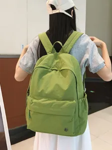 Sac à dos d'école vert décontracté pour femmes et étudiants, sac à dos léger en nylon.