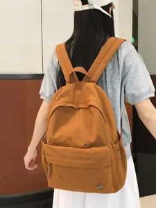 Sac à dos style preppy en toile pour femmes étudiantes, cartable d'école couleur unie.