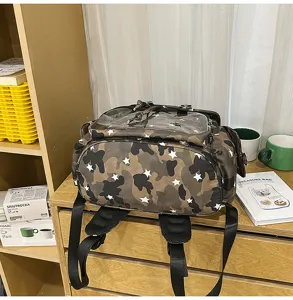 Σακίδιο καμουφλάζ στυλ Harajuku μεγάλη χωρητικότητα με διαφανές παράθυρο για μαθητές
