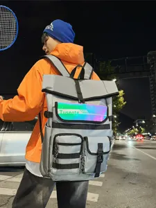 Sac à Dos Cargo Décontracté en Tissu Oxford avec Bandes Réfléchissantes pour Hommes Grande Capacité Sac de Sport Fitness Voyage Extérieur Cartable Scolaire Campus