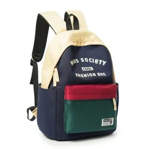 Farbblock Schulrucksack große Kapazität Schüler Büchertasche lässiger Alltagsrucksack