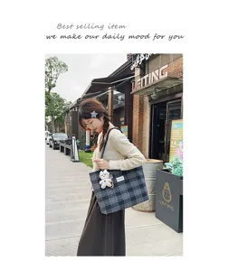 Bolso de hombro grande capacidad retro a cuadros colorblock de moda para mujer otoño invierno