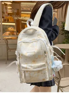 Sac à dos d'école pour filles style Harajuku, grande capacité joli imprimé étoile détail.