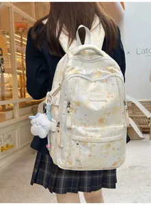 Sac à dos grand capacité style Harajuku pour étudiant avec motif mignon étoile et carreaux