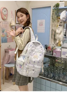 Grand sac à dos d'école mignon avec motif d'étoiles pour étudiants, stylé sac de loisirs.