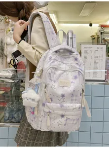 Sac à dos scolaire mignon à motif d'étoiles pour filles, grand sac de jour décontracté.