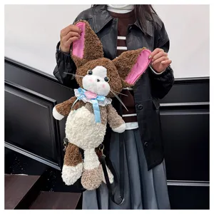 Süßer Plüschtier Rucksack, flauschiges braun-weisses Design mit großen Ohren für Damen.