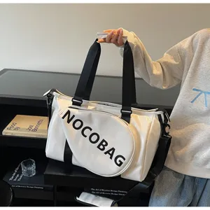 Borsa da viaggio sportiva bianca con tasca racchetta, grande borsa a tracolla casual