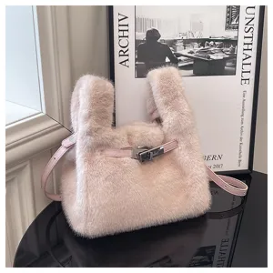 Schicke Plüsch Kunstfell Handtasche mit Metallverschluss, weiche Herbst Winter flauschige Tasche
