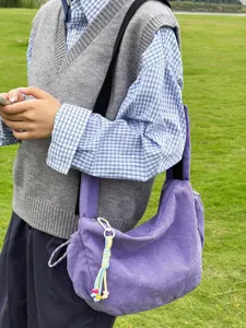 Lila Cordfaden Umhängetasche lässige große Kapazität Tote Harajuku Stil Reisetasche