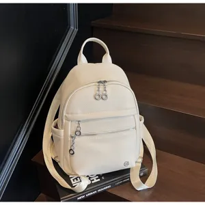 Women's PU Leather Mini Backpack Casual Chic Daily Commute Daypack School Bag Off-White