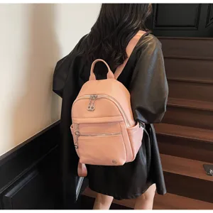 Women PU leather backpack casual daily commuting school book bag large capacity pink stylish