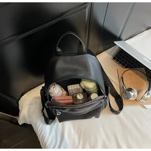 Women PU leather small backpack stylish large capacity casual daily commute shoulder bag