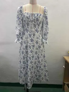Spring autumn new long sleeve floral boho dress detailed view showing elegant design.