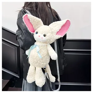 Süßer Plüsch Kaninchen Rucksack mit Perlenkette, rosa Ohren und Schleife für Damen und Mädchen.