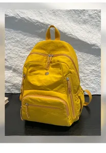 Sac à dos d'école en nylon jaune vif pour étudiants, sac décontracté multi-poches.