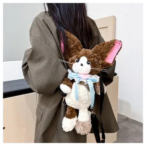 Süßer Cartoon Plüschtier Rucksack für Damen, weiche braune Tier Schultertasche Alltag.