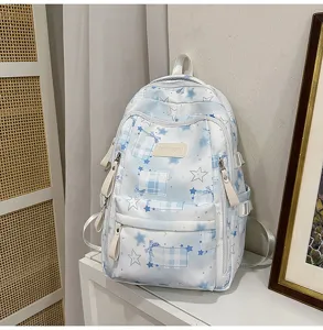Joli sac à dos d'école à carreaux étoilés pour fille grand format sac de loisir détail.