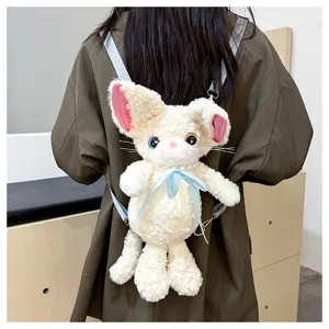 Süßer Plüsch Katzen Rucksack weicher flauschiger Puppenrucksack für Damen und Alltag