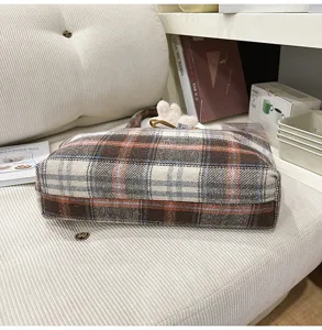 Bolso de Hombro de Cuadros Retro Gran Capacidad Tote de Mujer Moda Otoño Invierno Casual