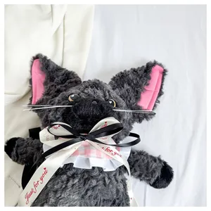 Süßer dunkelgrauer Plüsch Puppen Rucksack mit rosa Ohren und Schleife für Frauen und Mädchen.