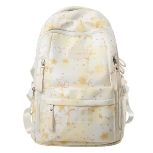Sac a dos etudiant style Harajuku japonais avec motif carreaux etoiles grande capacite