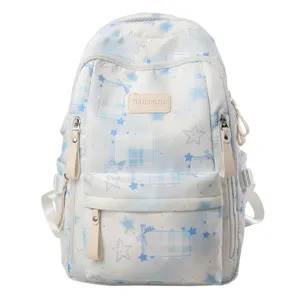 Joli sac à dos d'école à carreaux étoiles bleues pour étudiants, grand sac à dos décontracté.
