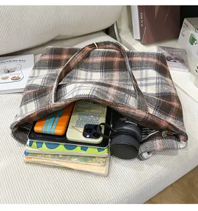 Bolso tote de cuadros vintage otoño invierno gran capacidad bolso de hombro casual para mujer