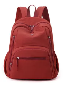 Sac à dos en nylon rouge pour étudiants cartable décontracté étanche léger cartable