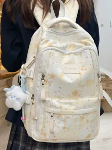 Sac à Dos Scolaire Style Forêt Ins Harajuku Grande Capacité Motif Étoiles à Carreaux Sac en Nylon pour Étudiants Filles