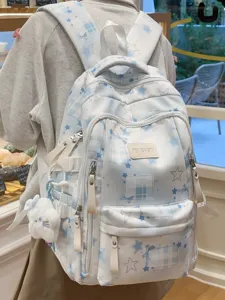Grand sac à dos étudiant avec motif étoile à carreaux, idéal cartable style Harajuku.