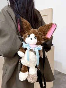 Niedlicher Plueschpuppen Rucksack fuer Damen, weicher Tierrucksack mit Schleife Ohren.