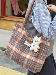 Mujer vintage bolso de cuadros otoño invierno moda casual gran capacidad bolso de hombro