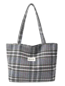 Bolso tote de cuadros retro para mujer, bolso de hombro grande con diseño elegante.