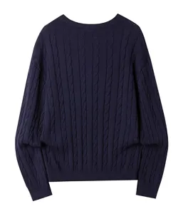 Men's solid color cable knit crew neck sweater, classic long sleeve pullover detail.