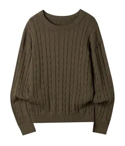 Men's casual crewneck cable knit sweater, solid color long sleeve pullover autumn winter.