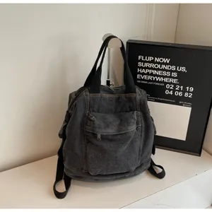 Washed denim backpack for women 2025 new large capacity casual student school bag stylish