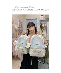 Mochila de lona con lunares de gato lindo estilo japonés gran capacidad bolso