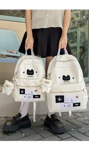 Estilo ins japonés lindo gato de dibujos animados con lunares gran capacidad mochila