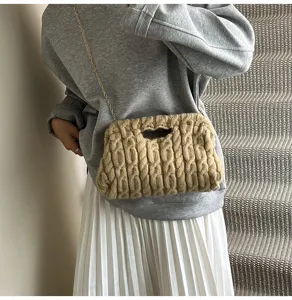 Gebreide clutch tas met metalen ketting, vintage stijl schoudertas voor dagelijks gebruik.