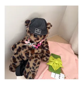 Leopard Plüsch Bär Rucksack süße flauschige Tasche mit Mütze modischer Rucksack weiche Puppe