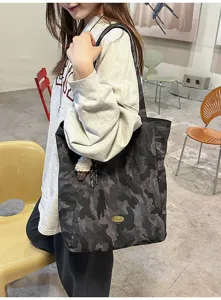 Lässige große Camouflage Canvas Schulter Shopper Tasche für Damen Alltag und Einkaufen