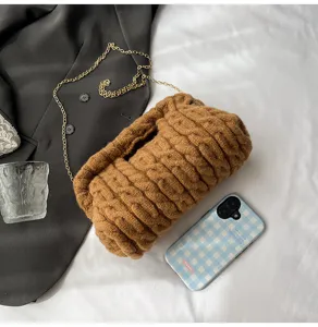 Modieuze pluche ruitjes handtas dames schoudertas crossbody avondtasje detailweergave
