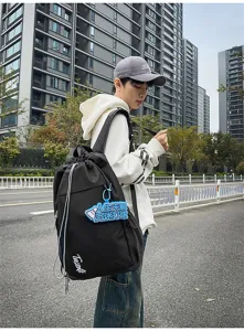 Sac à dos de voyage de fitness en plein air de grande capacité pour étudiants, sac noir tendance.